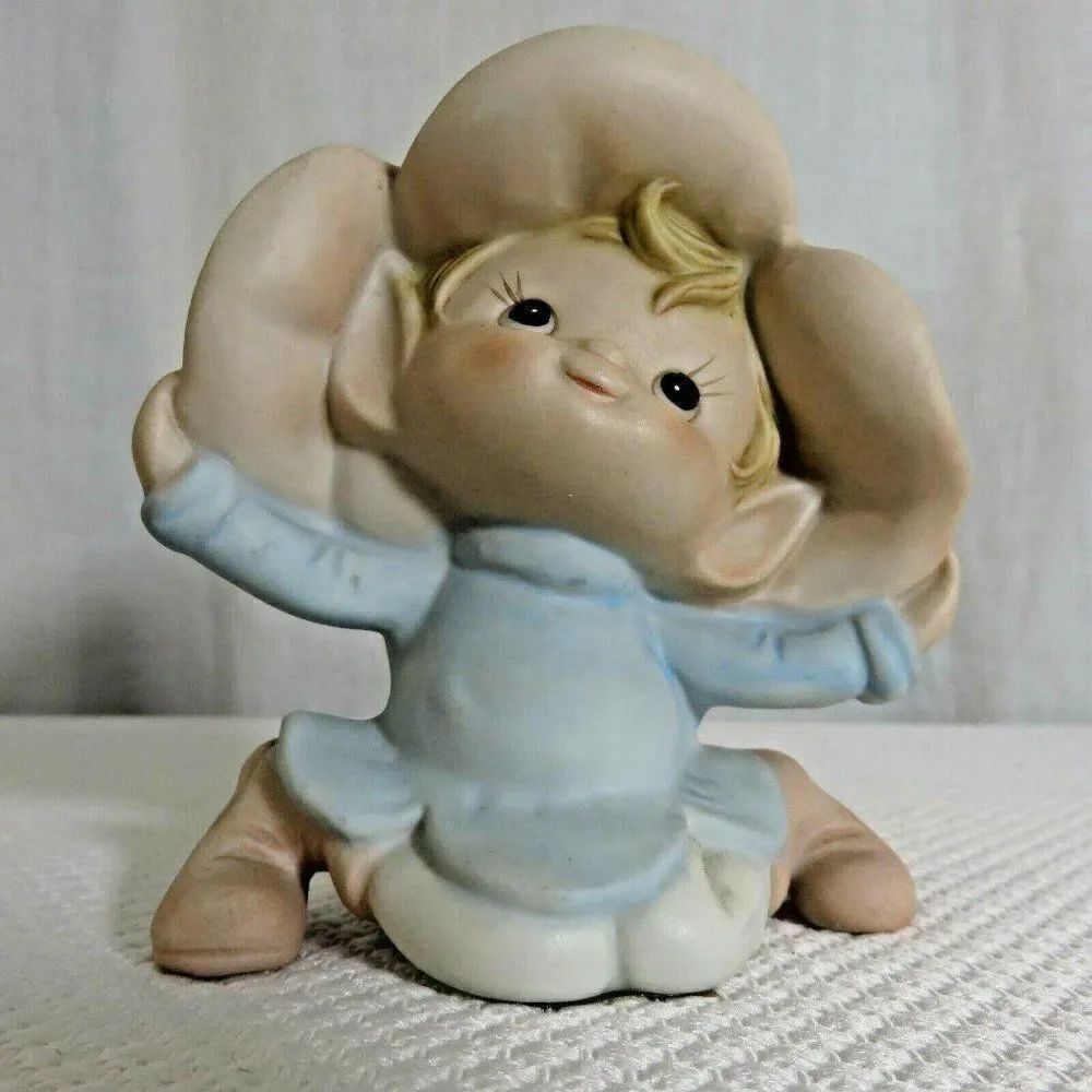 HOMCO Pixie Elf Tulip Figurine Hand Painted Pastel Bisque Porcelain 5615